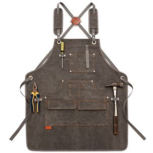 BBQ Canvas Förkläde Bib Chef Kitchen Förkläde för kvinnor Män målare barista bartenderfickor Hem Barber Cafe Restaurang Tool Förkläden