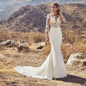 Scheccia con scollo a maniche lunghe con scollo a maniche lunghe applique Abito da sposa a mermaid a sirena sexy sexy abiti da sposa Robe de Mariee Sirene