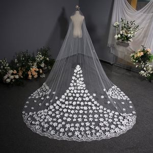 Cattedrale Veli da sposa di lusso Velo lungo in pizzo da 3,8 m Appliques Perline Fata Filato netto Veli da sposa Stile coreano 2020 Nuovo