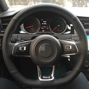 Black Leather Car Steering Wheel Cover for Volkswagen Golf 7 GTI Golf R MK7 VW Polo GTI Scirocco 2015 2016 car accessories