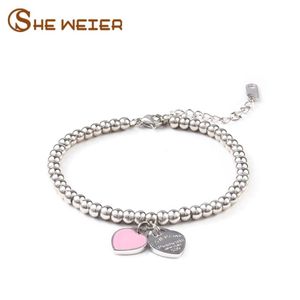 Link, łańcuszek SHE WEIER Charms serce bransoletka bransoletki koraliki Femme prezenty dla kobiet kobieta bransoletka biżuteria ze stali nierdzewnej Braslet Braceles