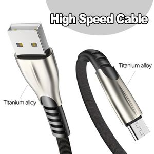 Titan Alloy Micro USB-kabel Höghastighetsgrad 2.4a Laddningsdata Nylon Braid Type-C Kabelkabel för Android Samsung LG Laddare Synkronisera kablar