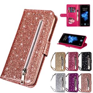 Bling Glitter Case For Samsung Galaxy S20 Ultra S10e S9 S8 Plus S7 Edge Note Leather Flip Stand Zipper Wallet Cover