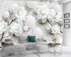 3Dモダンな壁紙ロマンチックな花3Dの壁紙美しい白い花のリビングルームの寝室の壁のむかし壁紙