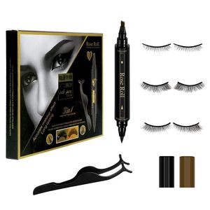 Augenbrauenstift Eyeliner Bleistift Make-up-Set 3 Paar nichtmagnetische falsche Wimpern mit Pinzetten-Set