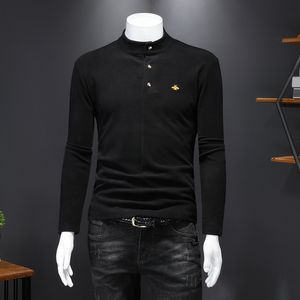 New men's tops high-necked long-sleeved T-shirts autumn and winter mid-neck fleece warmers knitted embroidered thin bottoming shirts 200 pounds available