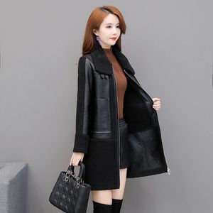 Female Leather Trench Jacket for Winter Plus Velvet Warm Slim Long Leather Trench Coat Female Outerwear for Women Weight 85 kg