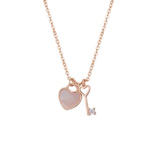 Uroczy Cute Shell Heart Diamond Key Wisiorek Krótki Choker Naszyjnik Dla Kobiet Dziewczyny Rose Gold Silver