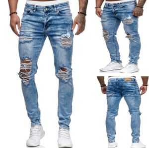 Us Style New Hole Ripped Men's Jeans Blenching Craft Long Pencil Pants Skinny Slim Boy Byxor