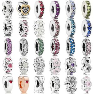 Wholesale flowers music resale online - NEW Fashion Sterling Silver Clear CZ Pan Spacers Charm Clips Heart Bead Collocation Bracelet DIY Factory Gifts