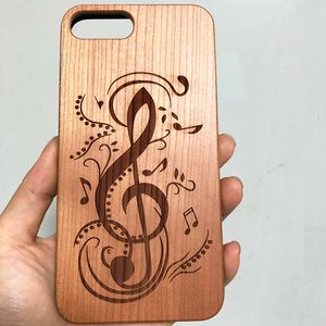 Music Cherry Wood Case For Iphone 11 12 pro max 8 PLUS Mobile Phone Cover Handmade Design Luxury Wooden Back Shell