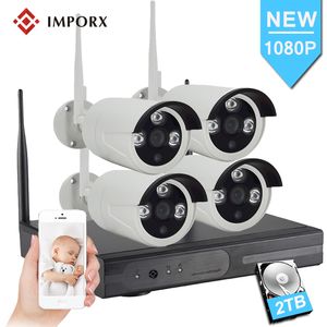 Imporx 4CH 1080p bezpieczeństwo domowe Wi -Fi System CCTV bezprzewodowy zestaw NVR 2.0MP Wodoodporna wodoodporna kamera IP P2P Zestaw nadzoru wideo