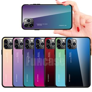 Capas de telefone móvel para iPhone 15 Pro Max 14 Plus 13 Mini 12 11 Rainbow Laser Aurora Gradiente Vidro Temperado Duro TPU Borracha de Silicone Capa Anti-riscos