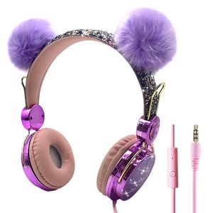 Cute Kids Wired Headphone With Microphone Girls 3.5mm Music Stereo Earphone Computer Mobile Phone Gamer Headset Kids Gift