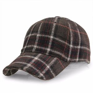 Ball Caps Winter Plaid Woolen Baseball Cap Men Women Cotton Snapbacks Hats