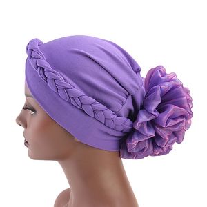 Chemo Beanie Colorful Headband Styling Big Flower Hat Muslim Hijab Women's Headscarf Chemotherapy Cap Accessories For Ladies