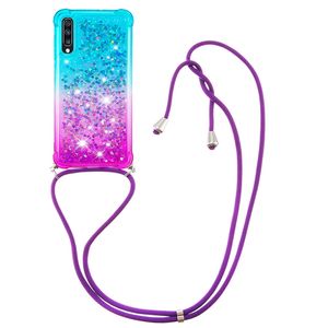 Casos de telefone Glitter Líquido Quicksand para A71 A51 A31 A70 A21S à prova de choque Capa Samsung Galaxy para Samsung M80S M60S M20 Capa com cordão