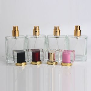 1.7Oz Empty Perfume Bottles Square ,50ML Clear Glass Bottle Fine Mist Atomizer for Perfumes, Colognes, and Aromatherapy