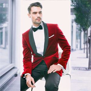 Yakışıklı Velvet Groomsmen Şal Yaka Damat smokin Man'ın Suits Düğün / Gelinlik / Akşam Sağdıç Blazer (Ceket + Pantolon + Kravat) K204