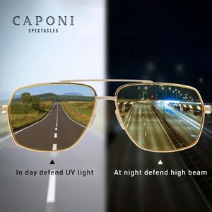 Caponi vintage óculos de sol fotochrômico moda polarizada óculos para homens quadrado visão noite condução óculos de sol UV400 BSYS8002