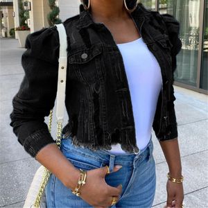 Kvinnor Denim Jackets Distressed Basic Button Down Long Sleeve Classic Short Jackt Vintage Jean Jacket Slim Coats