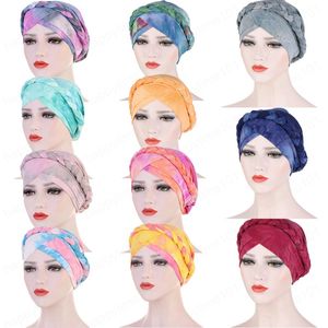 Donne Perdita di capelli Musulmano Treccia Tie Dye Testa Turbante Bandane Copertura avvolgente Cancro Chemio Cap Cappello India Bonnet Berretti Skullies Moda