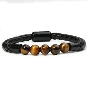 Natural Stone Tiger Eye Pärledsträngar Magnetiska snäpparmband Weave Braid Women Mens Armband Armband Bangle Cuff Fashion Jewelry Will and Sandy