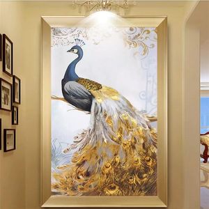 wellyu hd el boyaması yağlı boya tavus kuşu çiçek Avrupa dekoratif resim arka plan duvar özel büyük duvar kağıdı