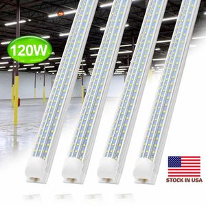 T8 LED INTEGRERA TUBE 4FT 5FT 8FT 120W V Formad dubbelrängd SMD2835 Klar täcke Kallvit 6500K T8 Shop Lampa 100LM AC85-265V