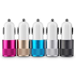 Metal Alloy Dual Ports Car Charger Adapter 3.1A USB Telefonfordonsladdare för iPhone 12 13 14 15 Samsung Tablet PC Mp3