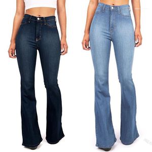 Pantaloni eleganti Nuove donne di moda Jeans in denim di colore puro Casual a vita alta Ragazze skinny Slim Blue Womens