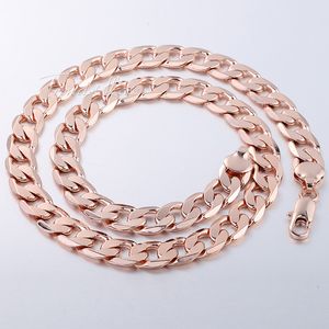 Chains 12mm Mens Womens Chain Necklace Cut Curb Cuban 585 Rose Gold Filled Fashion Jewelry GN321