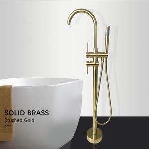 Banheira Banheira Torneira De Pé Torneira Completo Misturador De Brass Misturador Chuveiro Escova Ouro Fosco Chrome Preto Dual Handle