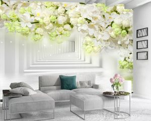 3D papel de parede promoção de parede 3d papel de parede fragrant white flores expansão espaço romântico flora decorativo seda 3d wallpaper