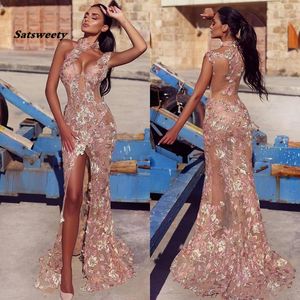 Arabic Evening Dresses 2023 New Champagne Lace Appliqued Sleeveless Long Mermaid Evening Gowns Plus Size Special Occasion Gowns