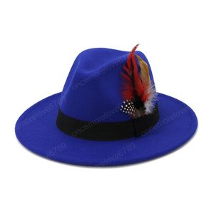 New Arrival Szeroki Brim Wełna Fild Fedora Panama Kapelusze z piórami Mężczyźni Jazz Trilby Caps Party Kościół Formalne Najlepsze Czapki