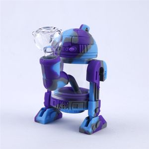 Hookahs tornado bong silicone detachable modern robot design water bongs case glass smoking pipes with box packaging.