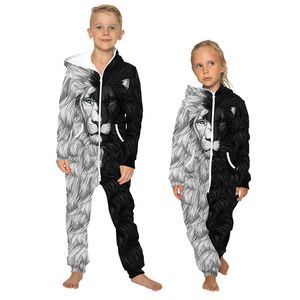 Europäische und amerikanische neue beliebte Löwe 3D-Digitaldruck Kinder-Fleece-Langarm-lose einteilige Hose