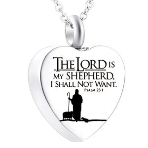 Charms Silver Heart Stainless Steel Pendant Keepsake For Ashes Pet/Human Cremorial Memorial Jewelry Necklace-The Lord is My Shepherd ...