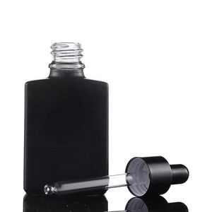 Unique Black Perfume Serum Forma cuadrada 1 oz 30 ml Frasco cuentagotas de vidrio para aceite esencial