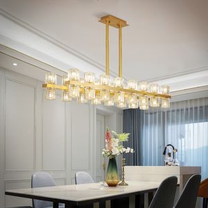 lamba altın ev dekorasyon kristal aydınlatma armatürleri asılı odada lüks mutfak ada yemek için Dikdörtgen avize aydınlatma