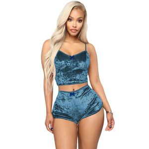 8 estilos Nightwear Womens New Velvet Two Parte Suits Verão Sexy Pijamas Active Vest Shorts New Two-Peça Shorts Tracksuits Underwear 1591