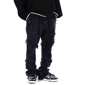 Männer Jeans UNCLEDONJM Hip Hop Flare Männer Kleidung 2021 Breite Bein Streetwear Schwarz Goth Kleidung Jeens Für ME-Z69