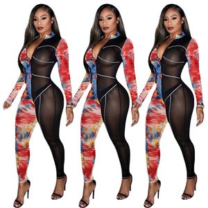 2020 New Winter Women Rompers Print Jumpsuits Turtleneck Long Sleeve Sexy Night Club Party Hollow out Bandage One Piece S M L XL XXL