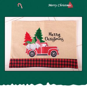 Christmas Tree Red Truck Placemats Table Mat Winter Santa Claus Buffalo Plaid Placemat Dining Home Xmas Table Decoration CYZ2813 50Pcs