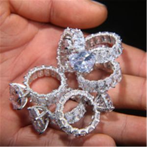 Vecalon Pera Taglio ovale 8ct Diamond Ring Original 925 Sterling Silver Fedi nuziali di fidanzamento per le donne Gioielli da sposa di lusso per feste