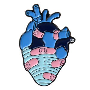 European-American style gothic style human blue heart with band-aids on pin badge brooch