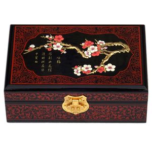 Hand Paintings Lacquerware Chinese Wooden Box with Lock Vintage Decoration Storage boxes Wedding Birthday Gifts Jewelry Box Cosmetic Case