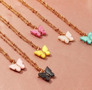 HOT INS Butterfly Necklace Women Acrylic Pendant Necklaces Fashion Jewelry Gift For Girls Statement Party 6 colors wholesale DHL free ship