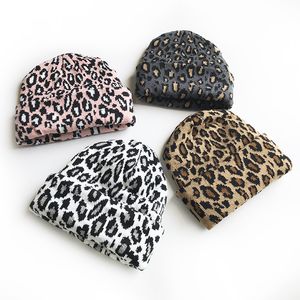 M282 höst vinter barn barn hattar kvinnor leopard stickad hatt dam varma mössor leopard hatt